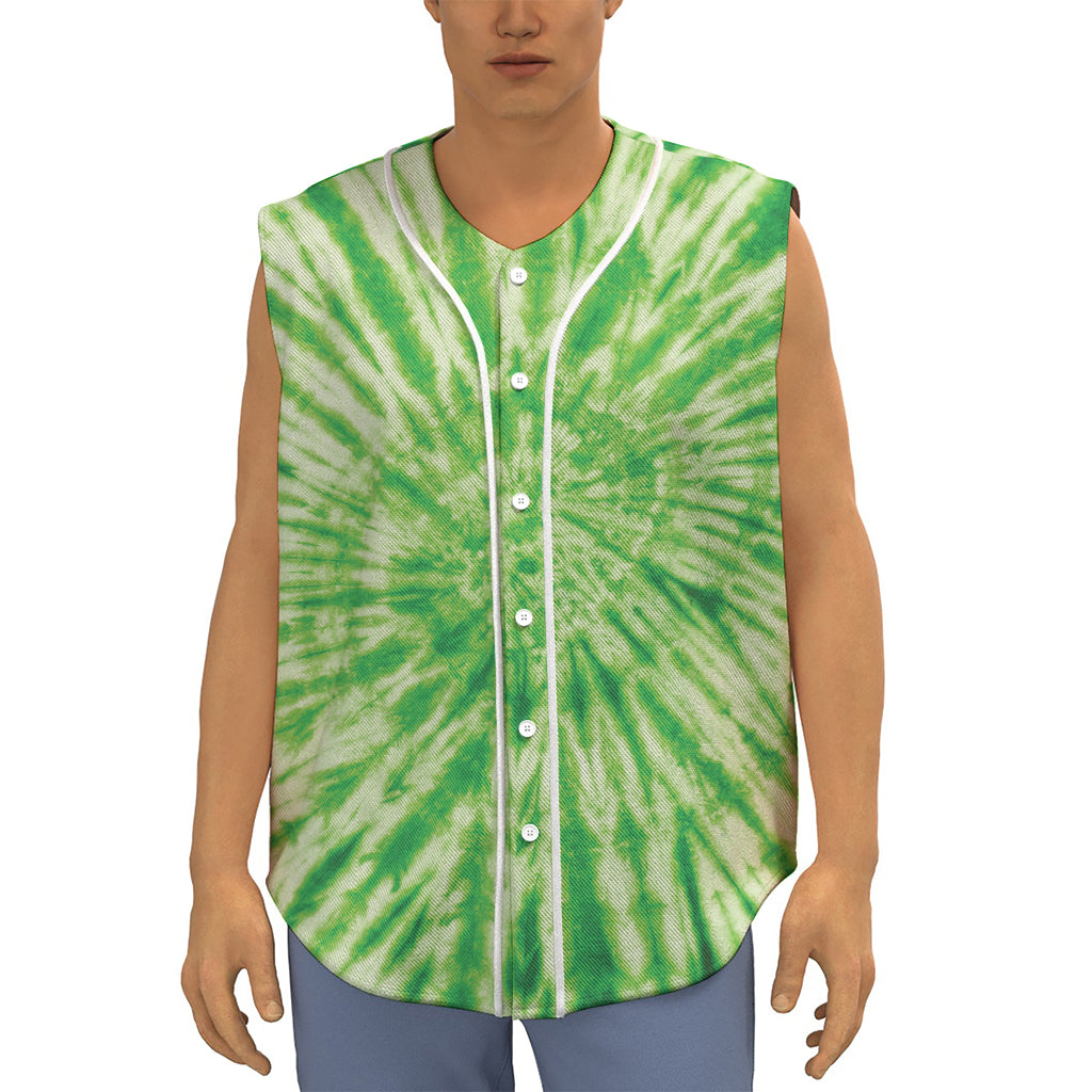 Green Tie Dye Print Sleeveless Baseball Jersey