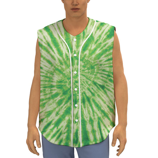 Green Tie Dye Print Sleeveless Baseball Jersey