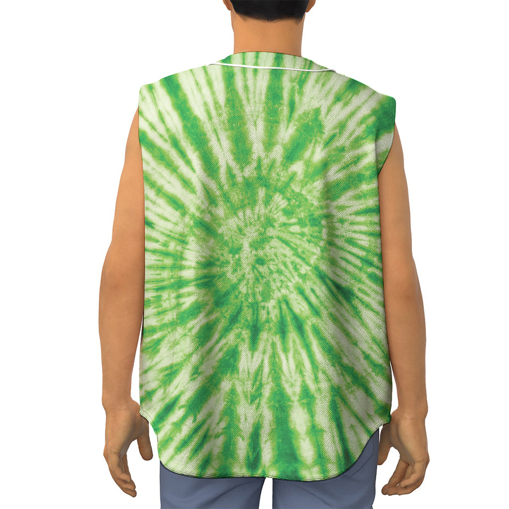 Green Tie Dye Print Sleeveless Baseball Jersey