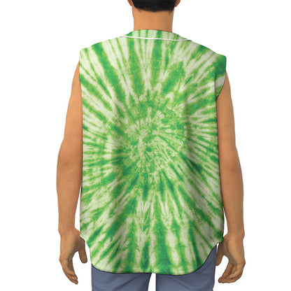Green Tie Dye Print Sleeveless Baseball Jersey