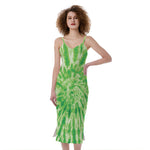 Green Tie Dye Print Slim Fit Midi Cami Dress