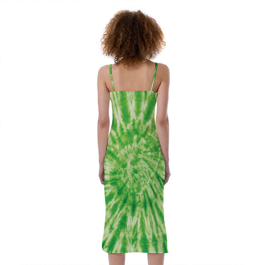 Green Tie Dye Print Slim Fit Midi Cami Dress