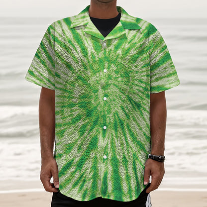 Green Tie Dye Print Textured Short Sleeve Shirt