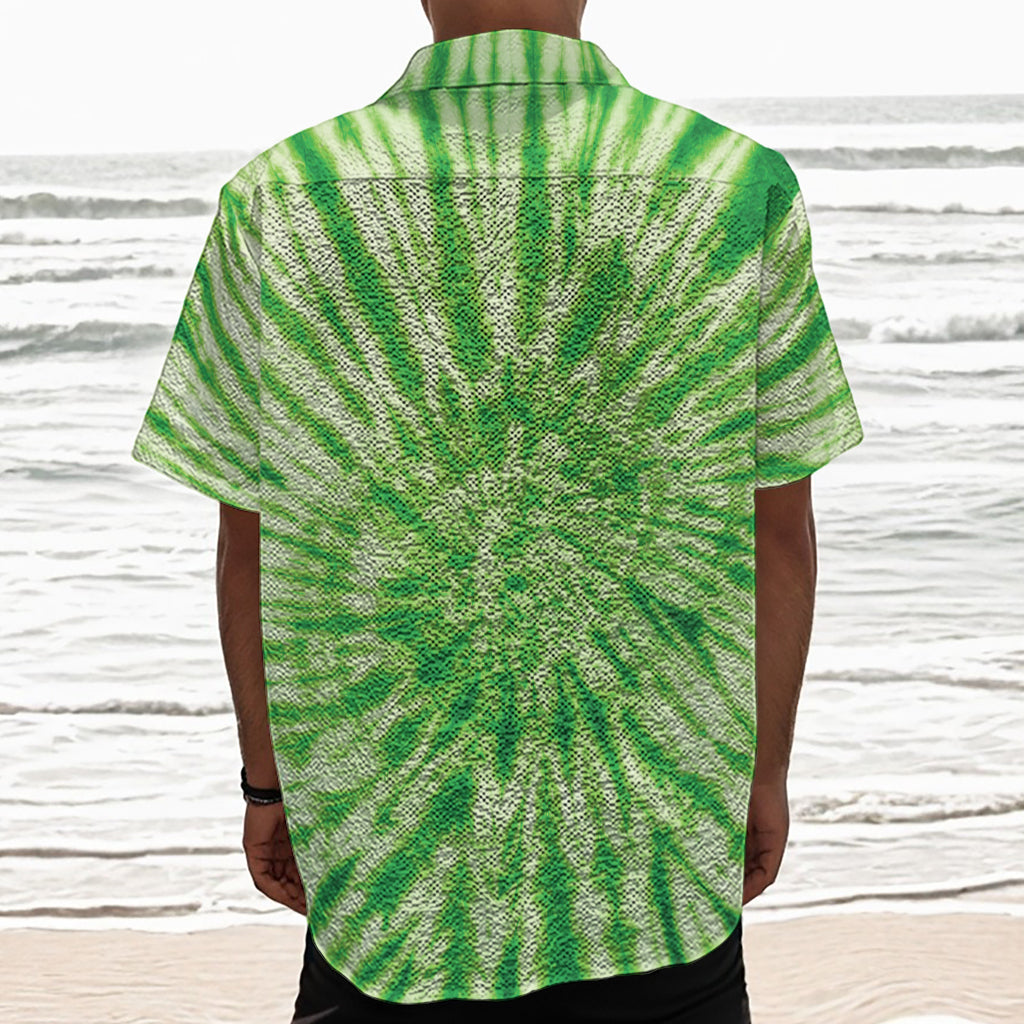 Green Tie Dye Print Textured Short Sleeve Shirt