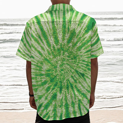 Green Tie Dye Print Textured Short Sleeve Shirt