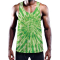 Green Tie Dye Print Men's Workout Tank Top