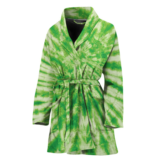 Green Tie Dye Print Women's Bathrobe
