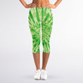 Green Tie Dye Print Women's Capri Leggings