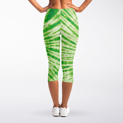Green Tie Dye Print Women's Capri Leggings