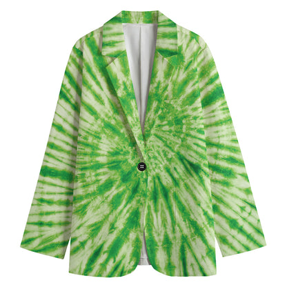 Green Tie Dye Print Women's Cotton Blazer