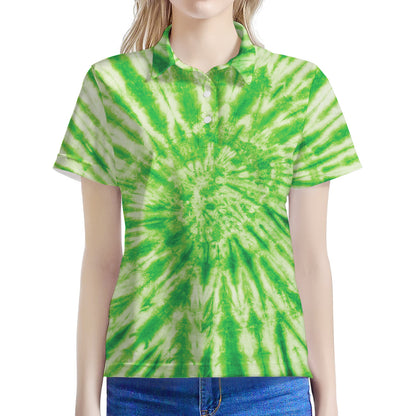 Green Tie Dye Print Women's Polo Shirt