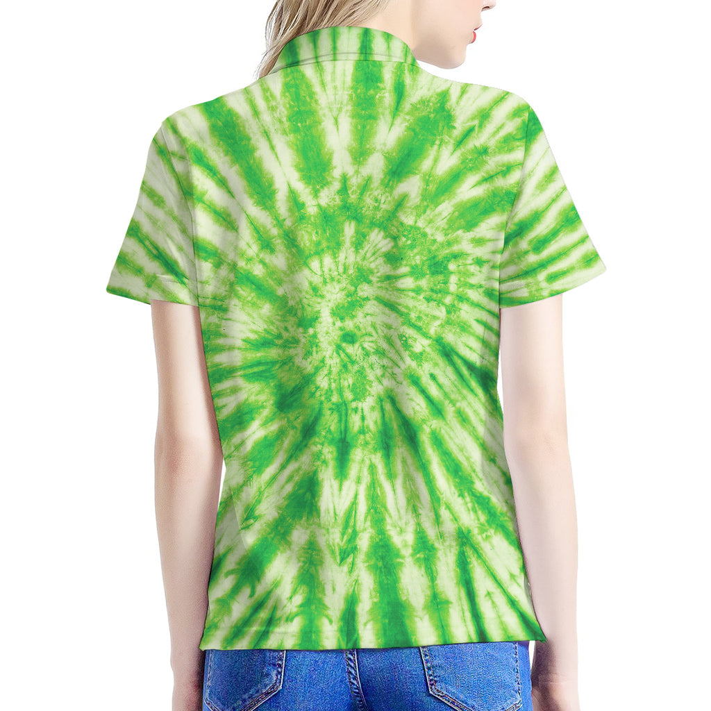 Green Tie Dye Print Women's Polo Shirt