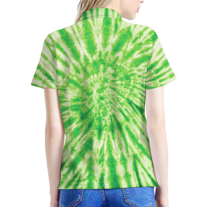 Green Tie Dye Print Women's Polo Shirt
