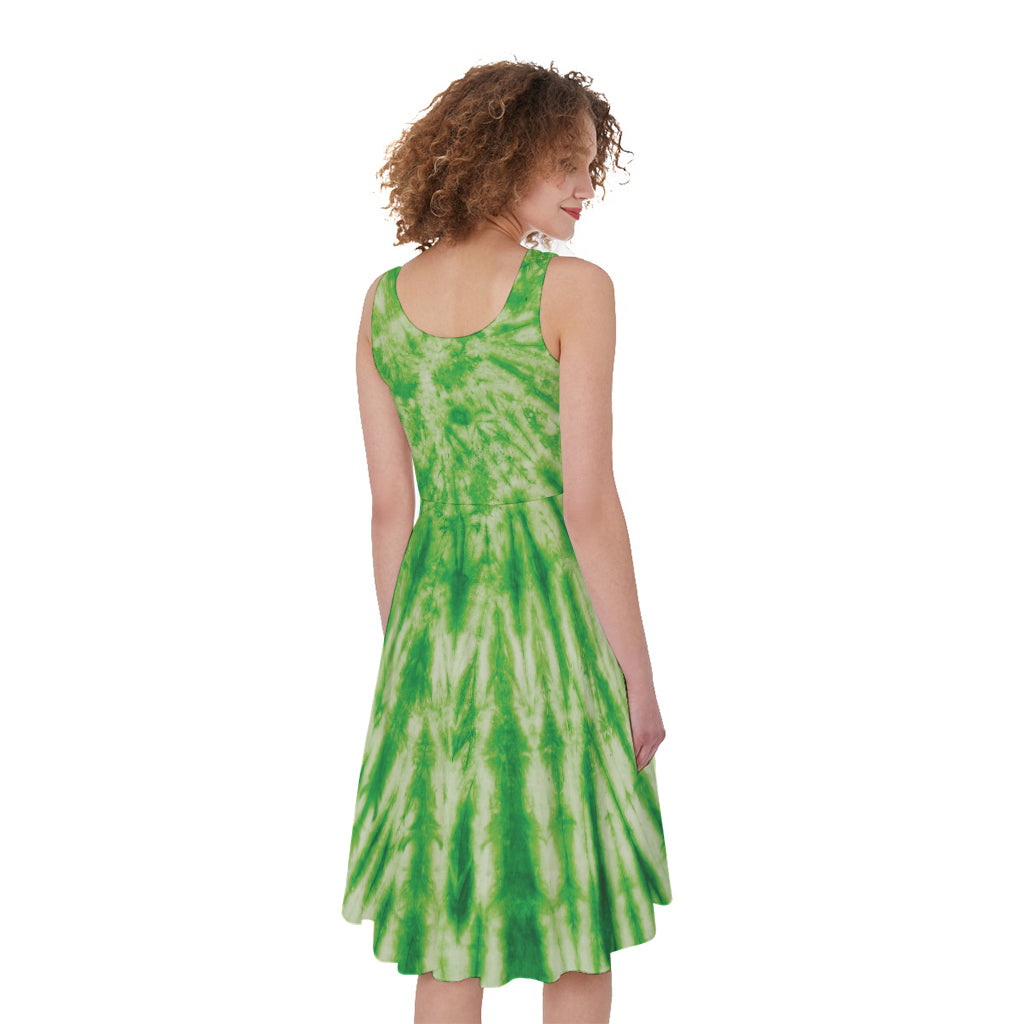 Green Tie Dye Print Women's Sleeveless Dress