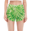 Green Tie Dye Print Women's Split Running Shorts