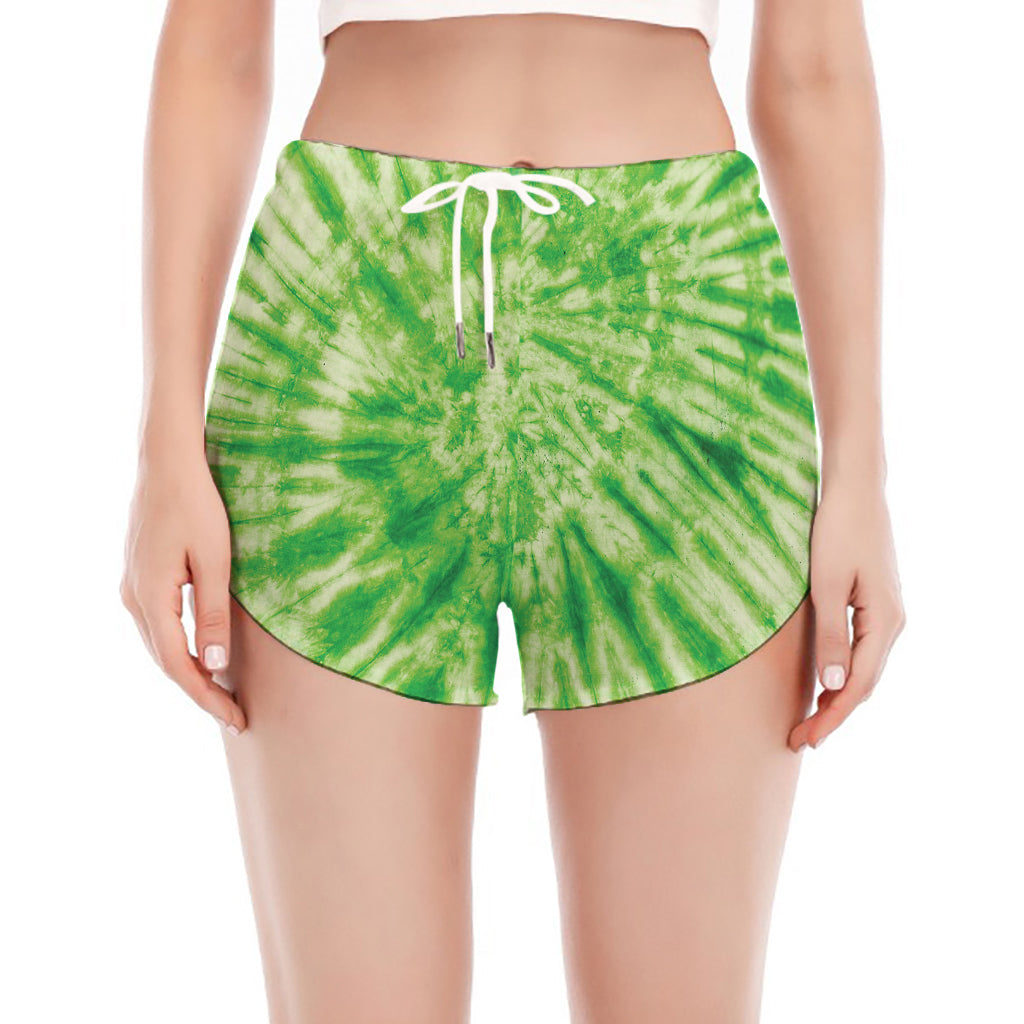 Green Tie Dye Print Women's Split Running Shorts