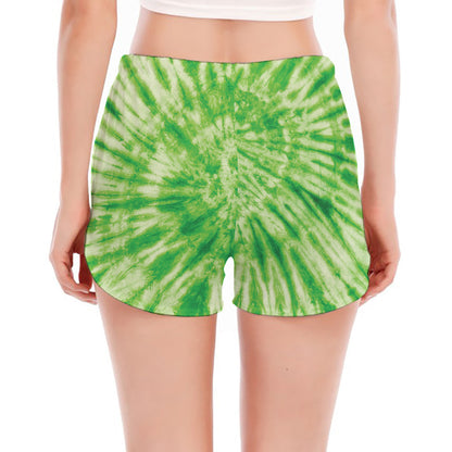 Green Tie Dye Print Women's Split Running Shorts