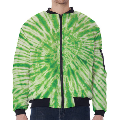 Green Tie Dye Print Zip Sleeve Bomber Jacket
