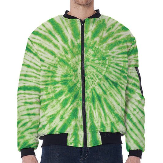 Green Tie Dye Print Zip Sleeve Bomber Jacket