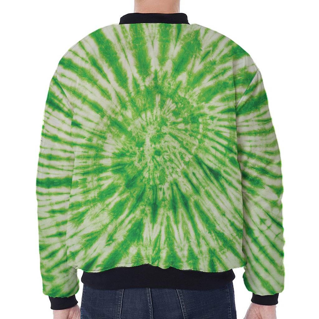 Green Tie Dye Print Zip Sleeve Bomber Jacket