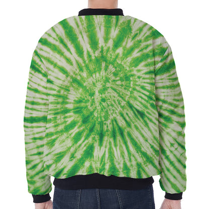 Green Tie Dye Print Zip Sleeve Bomber Jacket