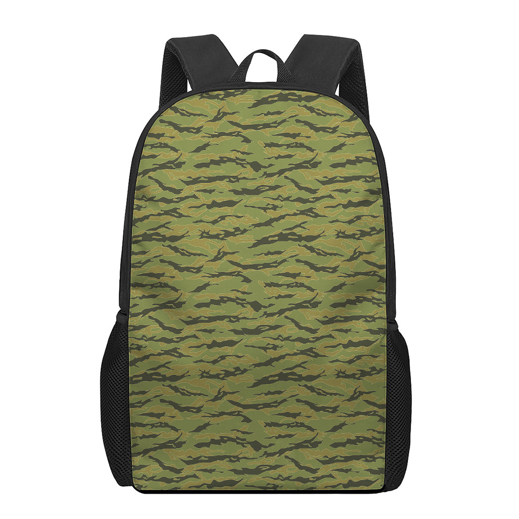 Green Tiger Stripe Camo Pattern Print 17 Inch Backpack