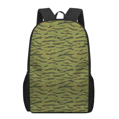 Green Tiger Stripe Camo Pattern Print 17 Inch Backpack