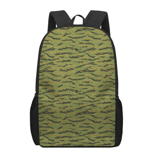 Green Tiger Stripe Camo Pattern Print 17 Inch Backpack