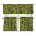 Green Tiger Stripe Camo Pattern Print 3 Piece Kitchen Curtains