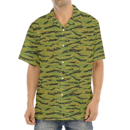 Green Tiger Stripe Camo Pattern Print Aloha Shirt