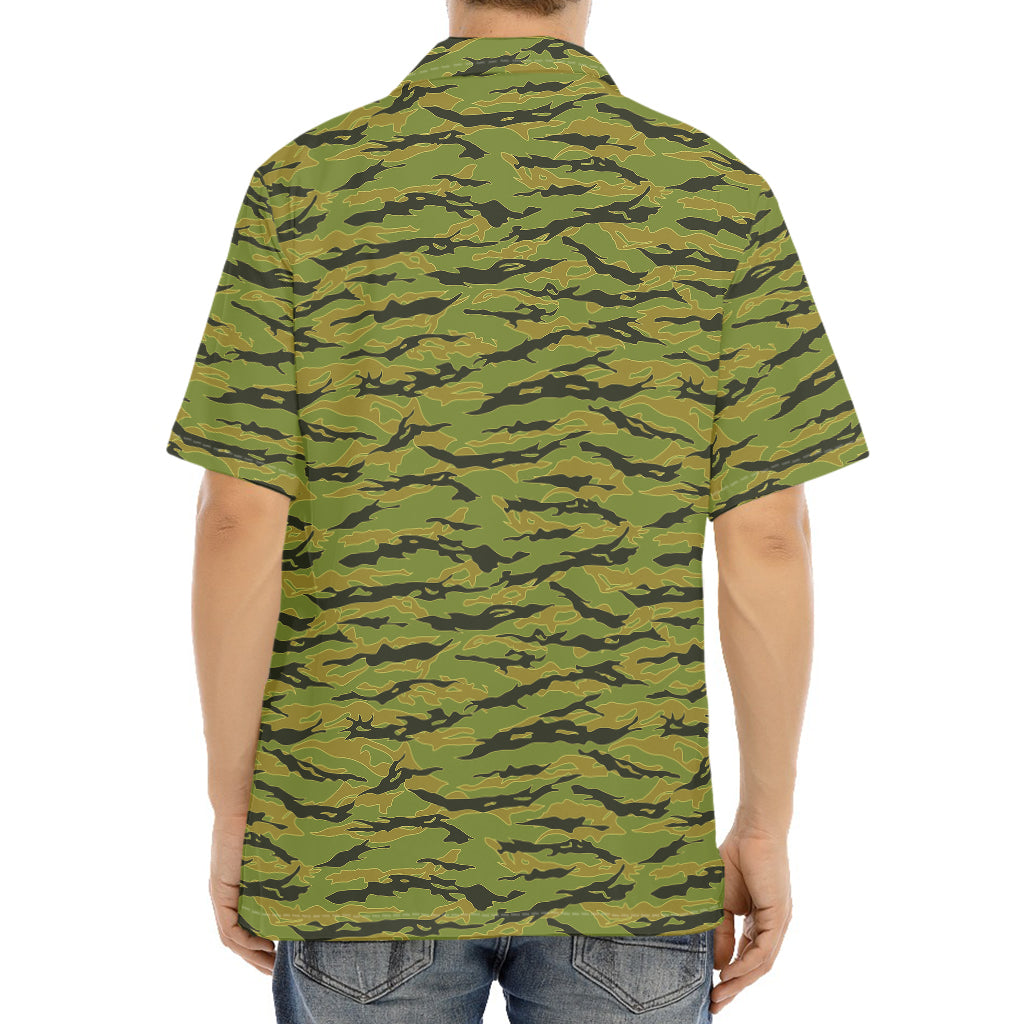 Green Tiger Stripe Camo Pattern Print Aloha Shirt