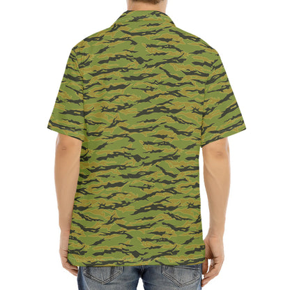 Green Tiger Stripe Camo Pattern Print Aloha Shirt