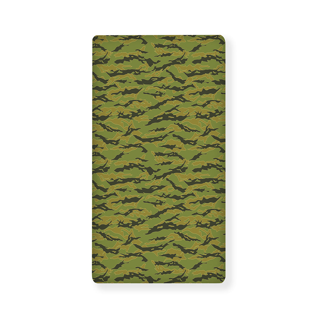 Green Tiger Stripe Camo Pattern Print Baby Crib Sheet
