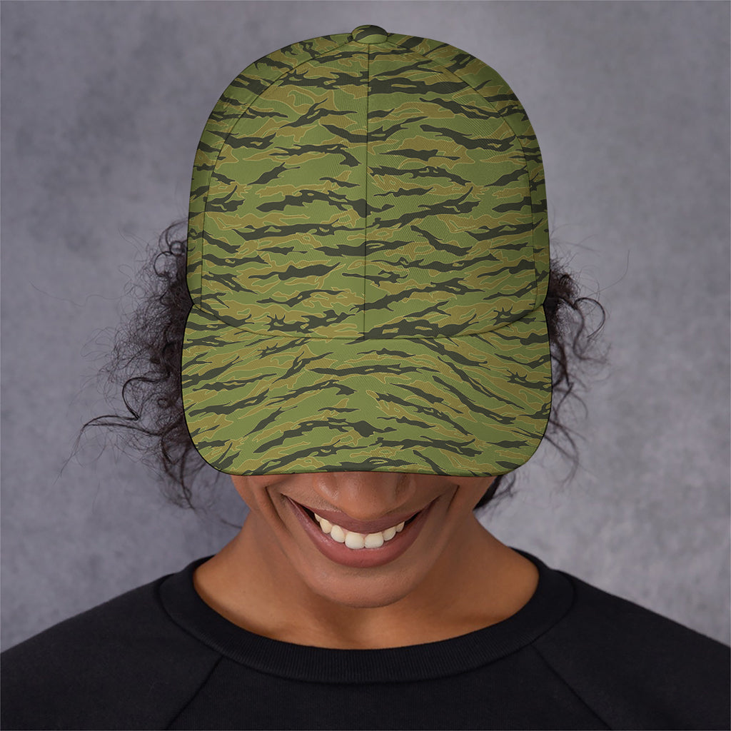 Green Tiger Stripe Camo Pattern Print Baseball Cap