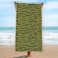 Green Tiger Stripe Camo Pattern Print Beach Towel