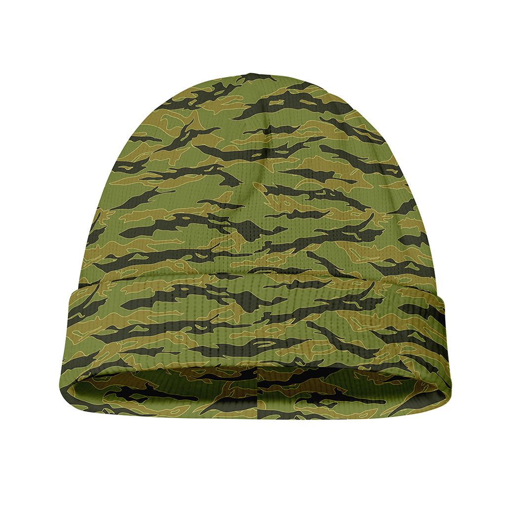 Green Tiger Stripe Camo Pattern Print Beanie