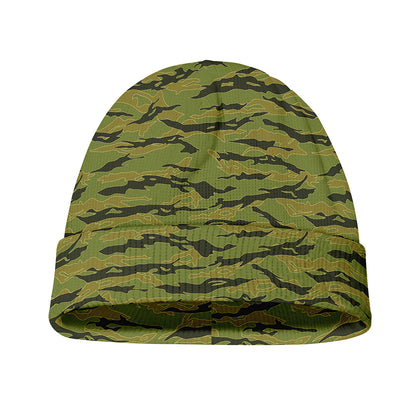 Green Tiger Stripe Camo Pattern Print Beanie