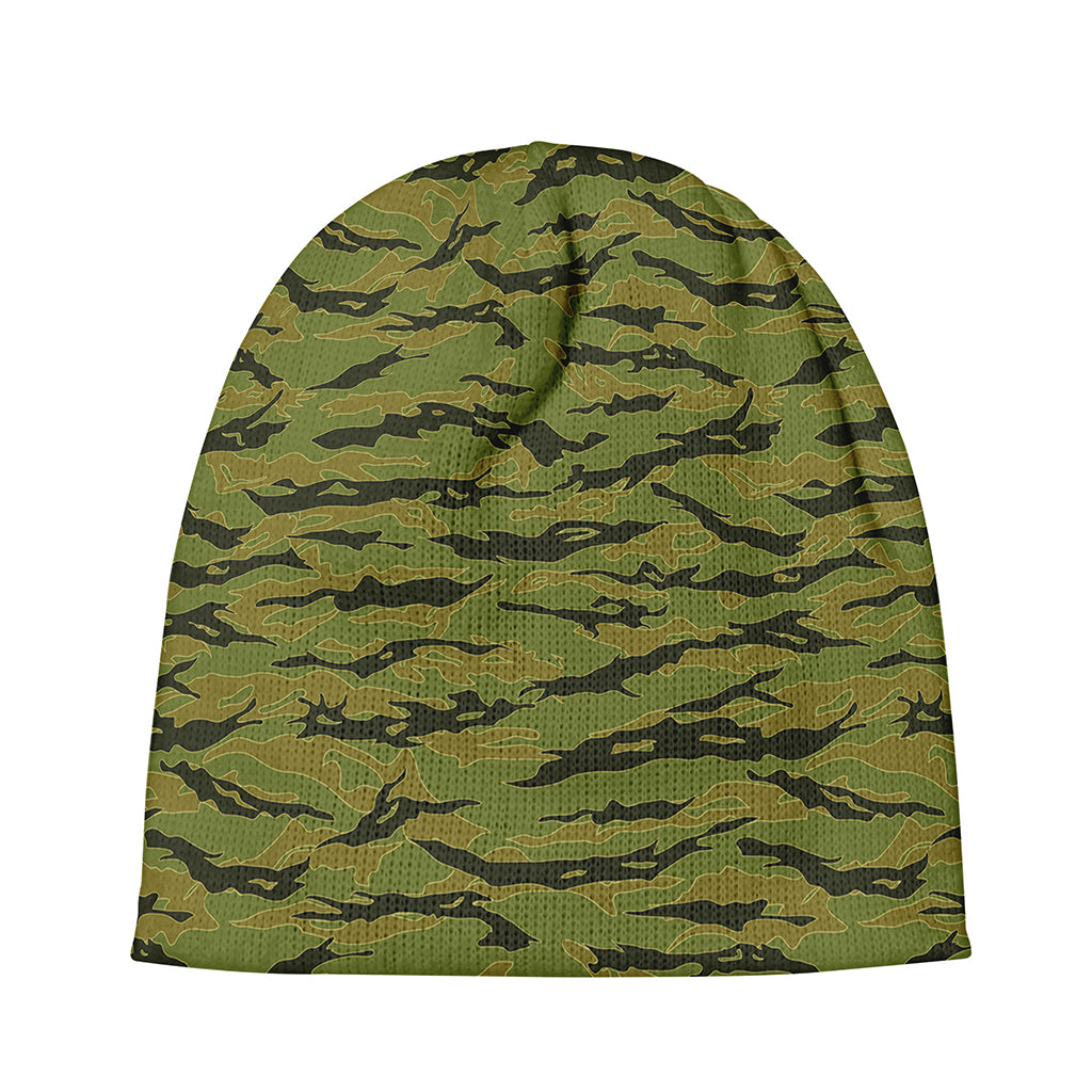 Green Tiger Stripe Camo Pattern Print Beanie