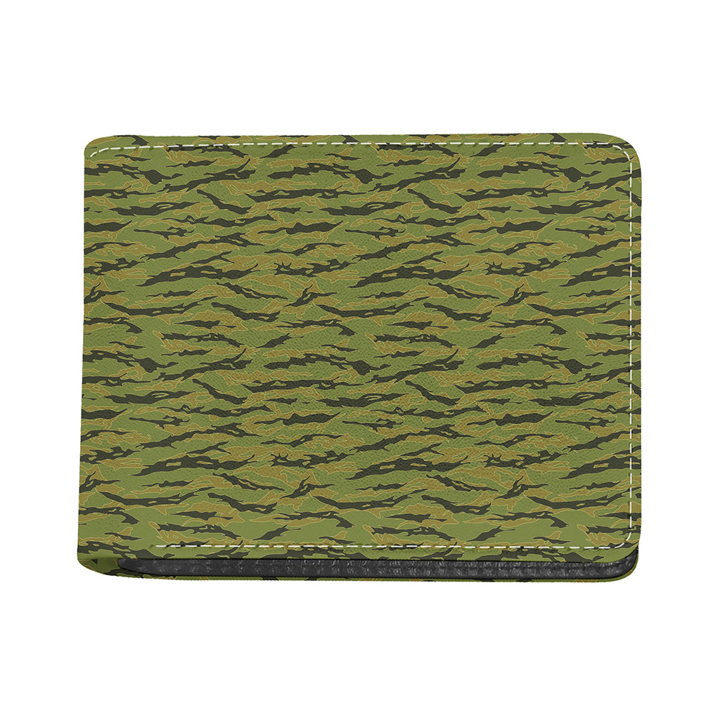 Green Tiger Stripe Camo Pattern Print Bifold Wallet