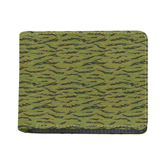 Green Tiger Stripe Camo Pattern Print Bifold Wallet