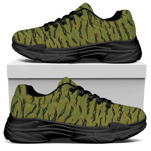 Green Tiger Stripe Camo Pattern Print Black Chunky Shoes
