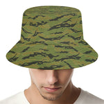 Green Tiger Stripe Camo Pattern Print Bucket Hat