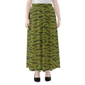 Green Tiger Stripe Camo Pattern Print Chiffon Maxi Skirt
