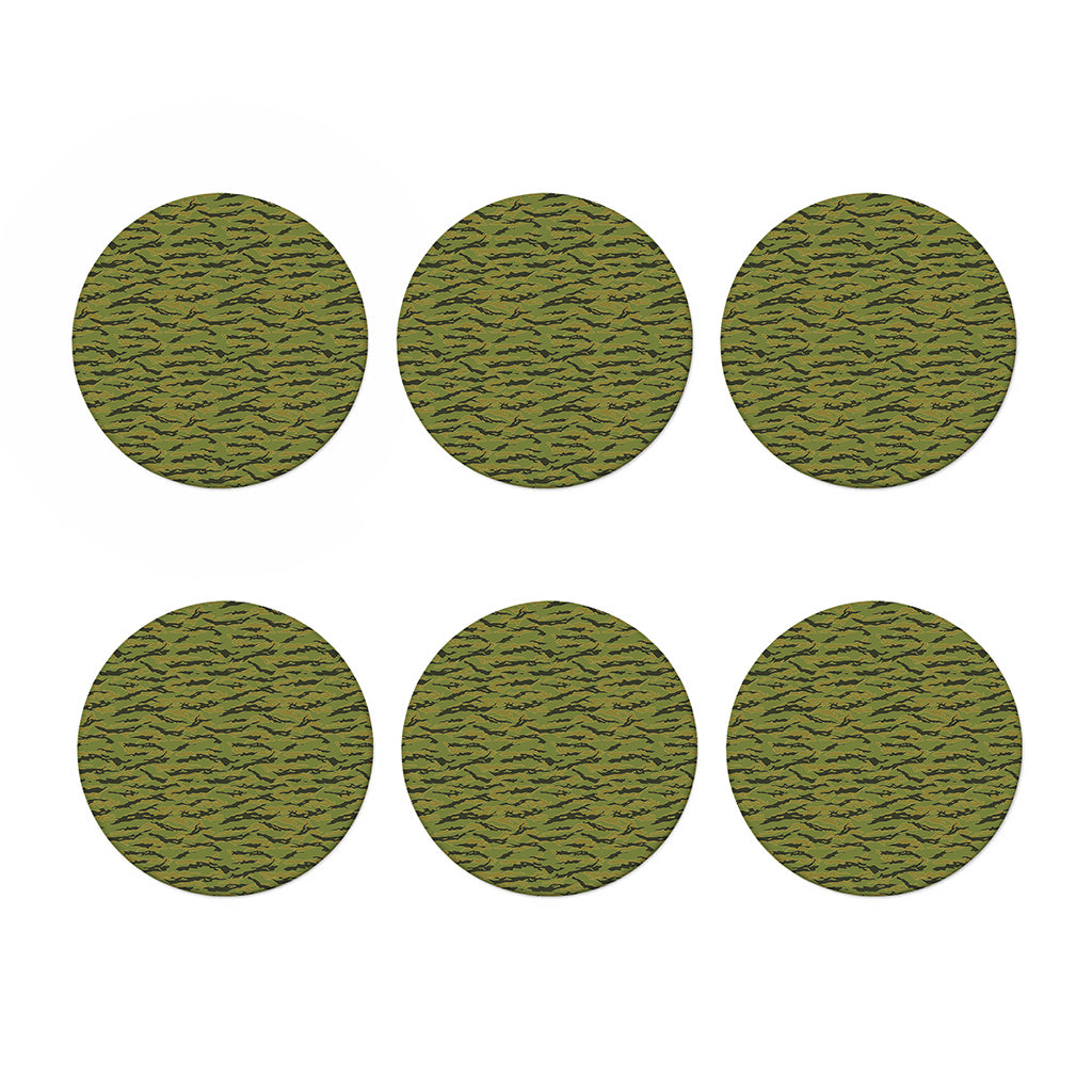 Green Tiger Stripe Camo Pattern Print Coaster Set