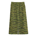 Green Tiger Stripe Camo Pattern Print Cotton Front Slit Maxi Skirt