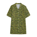 Green Tiger Stripe Camo Pattern Print Cotton Hawaiian Shirt