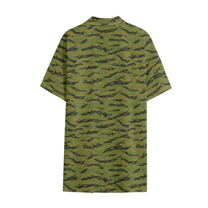 Green Tiger Stripe Camo Pattern Print Cotton Hawaiian Shirt