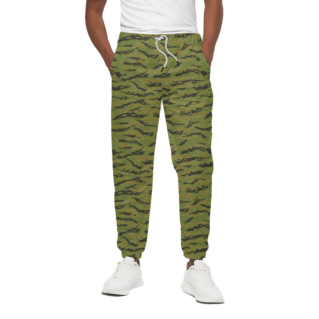 Green Tiger Stripe Camo Pattern Print Cotton Pants