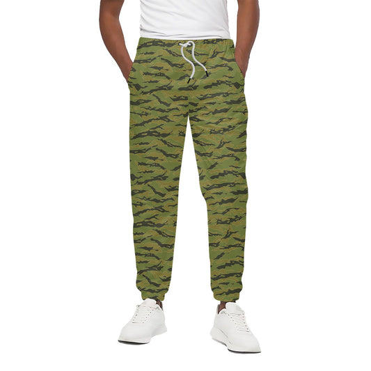 Green Tiger Stripe Camo Pattern Print Cotton Pants