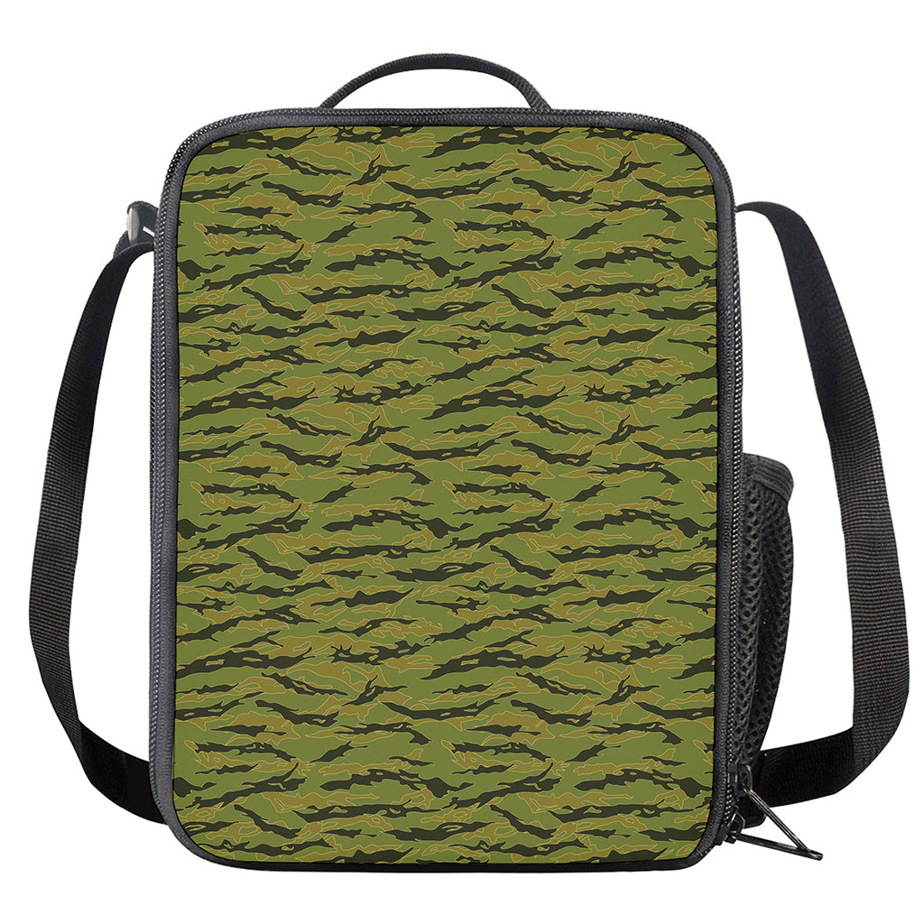 Green Tiger Stripe Camo Pattern Print Crossbody Lunch Bag